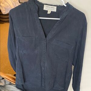 Cloth & Stone Blue Mandarin Collar Blouse
